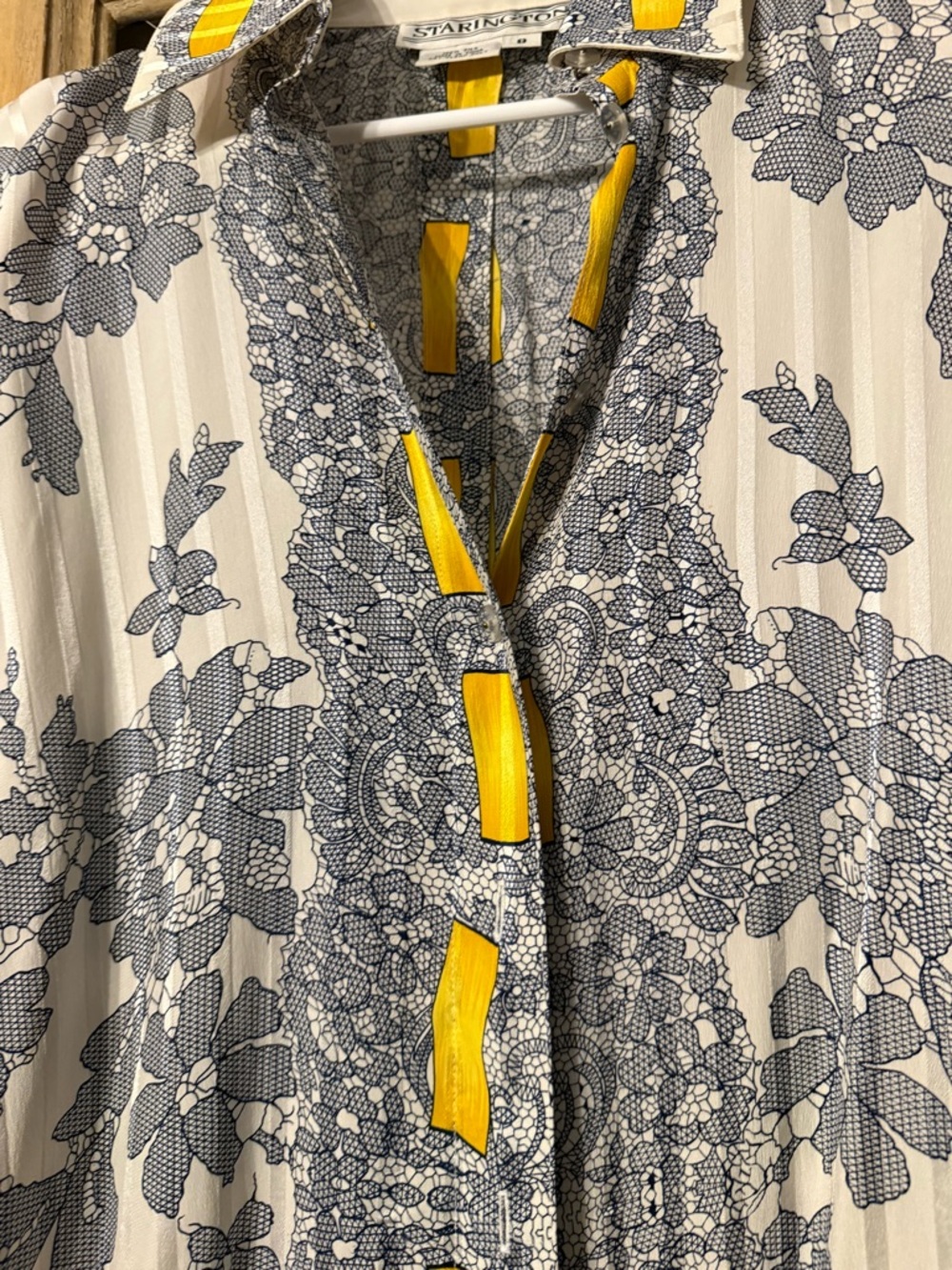 Starington Silk Vintage Button Down — Ivory, Blue, & Yellow Accents - Picture 4 of 7
